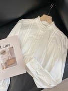 法式复古立领灯笼袖衬衫春季宽松长袖设计感白色上衣衬衣女