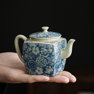 老陶泥茶壶陶瓷青花茶壶复古家用功夫茶具配件开片泡茶壶过滤单壶