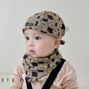 婴儿帽子春秋薄款男宝宝帅气海盗帽0-3-6个月女儿童套头帽口水巾