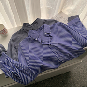 复古港味蓝色条纹长袖衬衫女春季设计感宽松显瘦防晒衬衣叠穿上衣