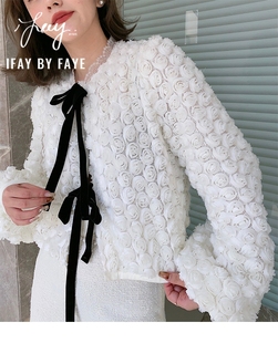 MFC/ IFAY BY FAYE 玫瑰花系带外套长袖上衣长裤白色雪纺立体花朵
