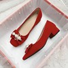 粗跟婚鞋女2024年中式红色结婚新娘鞋子不累脚孕妇可穿高跟鞋