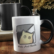 cat猫爪印可爱卡通创意，带盖情侣茶杯，水杯陶瓷马克杯定制