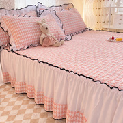 韩版公主风加厚夹棉床裙单件粉色少女床罩花边防滑床单防尘罩床套