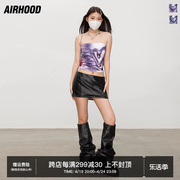 airhood多巴胺性感辣妹沙滩背心扎染，哥特紫色短款裹胸上衣女夏季