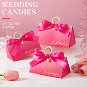 喜糖盒子2023结婚创意玫红色轻奢喜糖盒婚礼三角喜糖袋空