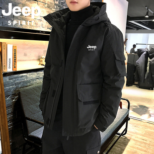 jeepspirit羽绒服男士冬季加厚保暖白鸭绒(白鸭绒，)青少年连帽工装外套短款