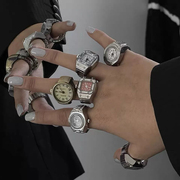 简约时尚朋克手表戒指百搭小众，情侣手指表，迷你时钟可爱创意电子表
