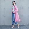 粉风衣女2020粉色赫本风，气质工装外套原创设计修身显瘦中长款