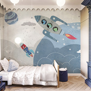北欧手绘儿童房壁纸p男孩女孩卧室墙纸天空卡通墙布可爱幼儿园壁