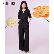 rococo秋季气质通勤ol风收腰，直筒宽松显瘦短袖，连体长裤女