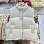 羽绒马甲女2023韩版冬季外穿短款宽松加厚立领白色鸭绒外套女
