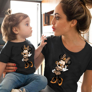Leopard Mouse Family T Shirt 夏季卡通豹纹老鼠印花亲子T恤上衣