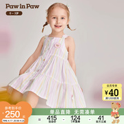 pawinpaw卡通小熊童装，2024年夏季女宝宝吊带，彩色条纹连衣裙