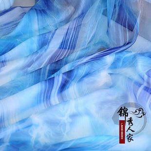 30D印花雪纺布料 中国水墨风布料 丝绸春夏衣裙丝巾汉服服装面料