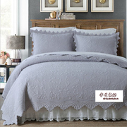 欧式纯色全棉绣花绗缝被床盖床单三件套多功能被夏凉被双人床可水