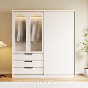 实木衣柜家用卧室推拉门大衣橱，现代简约奶油，风简易组装小户型柜子
