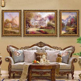 客厅装饰画墙画风景，挂画欧式壁画沙发背景墙，三联画托马斯乡村油画