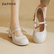 达芙妮法式玛丽珍女鞋，小皮鞋2024夏季白色高跟凉鞋女厚底单鞋