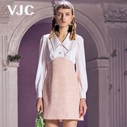 VJC/威杰思春夏女装高腰假两件拼接时尚气质香风连衣裙