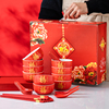 龙年新春碗招财猫碗红色陶瓷福字碗盒装餐具套装10碗合金