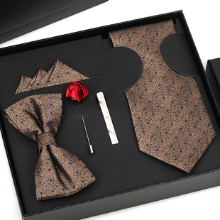 5件套香槟圆点领带男结婚新郎领结方巾，领带夹高档情人节生日礼物