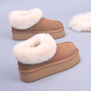 厚底雪地靴女皮毛一体，2023冬季防寒保暖增高轻便低帮面包棉鞋