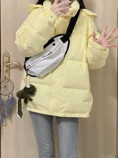 冬季棉服外套女2023韩版宽松连帽加厚保暖黄色棉衣百搭面包服