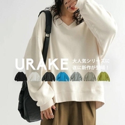 日本antiqua春季女款纯棉卫衣针织，毛圈t恤长袖，宽松显瘦鸡心领