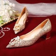 婚鞋2023年秀禾新娘鞋，结婚鞋子秋季高跟鞋，女婚纱水晶鞋不累脚