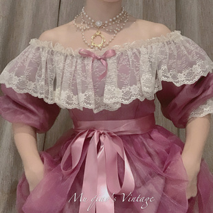 复活定金!呼啸山庄，维多利亚vintage紫色欧根纱，在逃公主连衣裙