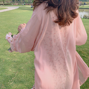 仙女减龄花边袖甜美粉色，开衫雪纺衫，夏季薄防晒开衫七分袖