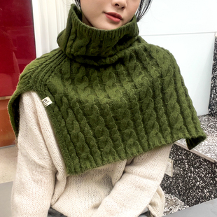 外搭围脖套头高领毛衣配大衣，护颈针织毛线，围巾女冬季绿色披肩斗篷