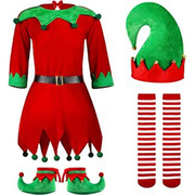 2022年欧美圣诞节儿童服装亲子装可爱红色精灵戴帽女童连衣裙