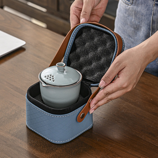 皮革包旅行茶具套装便携式快客杯公司订制盖碗户外喝茶功夫泡茶壶