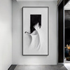 现代极简黑白玄关装饰画简约抽象大幅过道走廊壁画竖版高级感挂画