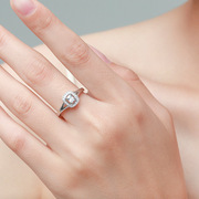 饰品s925纯银方糖锆钻镀白金戒指女轻奢百搭指环流行欧美