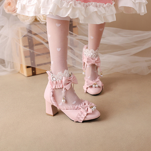 夏季儿童凉鞋女洛丽塔鞋高跟，公主鞋蝴蝶结包头lolita女童凉鞋