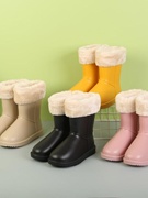 儿童雨鞋加绒防滑软底轻便小清新男女宝宝中筒冬季雨靴幼儿雪地靴