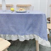 北欧小清新格子棉麻桌布地中海餐桌布书桌茶几布电视柜盖布