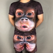 2020年夏季创意3D印花抖音大猩猩短袖t恤男沙滩短裤猴子套装