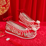 2023秀禾鞋婚鞋高跟中式婚礼，老北京绣花串珠，汉服绣花鞋新娘鞋