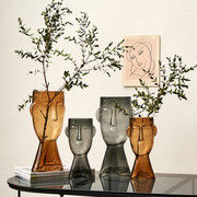 简约轻奢莫娜塔人脸艺术，透明玻璃花瓶摆件，创意客厅居家插花装饰花