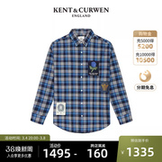 KENT&CURWEN/肯迪文初秋男士刺绣徽章纯棉长袖格子衬衫K4665EI041