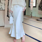 fairyjiang夏季高级缎面白色鱼尾，半身裙长款显瘦高腰包臀裙子