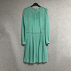 欧美时尚春秋夏季薄法式长袖圆领百褶裙短款两件套荷绿连衣裙