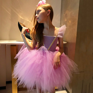 儿童紫色芭蕾演出服装女童高端宝宝钢琴晚礼服小公主生日宴会服装