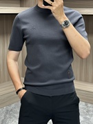 欧洲站短袖毛衣男2024夏季薄款休闲针织半袖，圆领纯色百搭打底衫