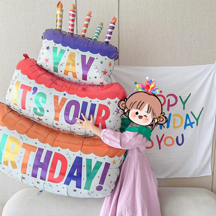 生日蛋糕气球儿童宝宝周岁派对布置白色生日数字拍照道具场景装饰