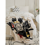 秋冬加厚可爱卡通猫咪半边绒盖毯 沙发休闲绒毯办公室午睡空调毯